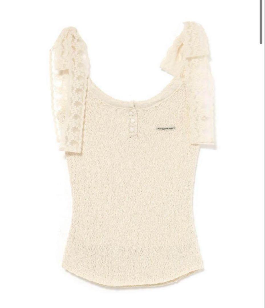 アイボリーCotton ribbon tank andmary