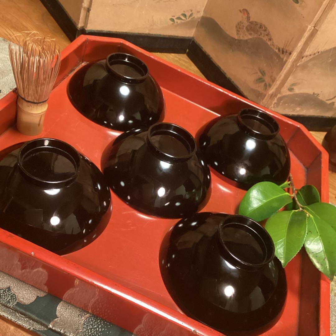 A915 木製輪島塗　黒塗　月に時鳥（ホトトギス）蒔絵　5客