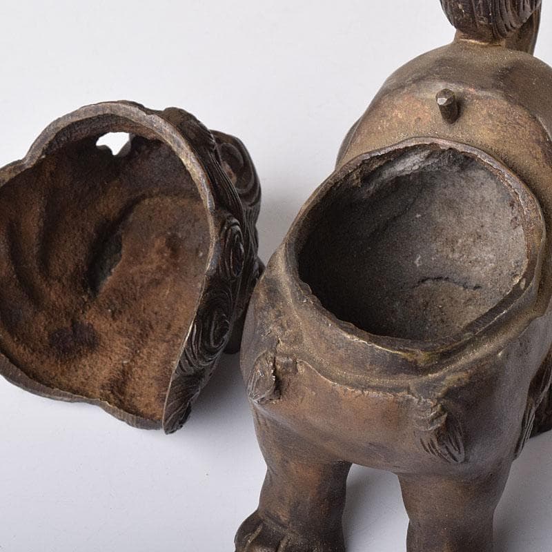 時代金工　古銅　獅子香合　時代箱　V　R8303
