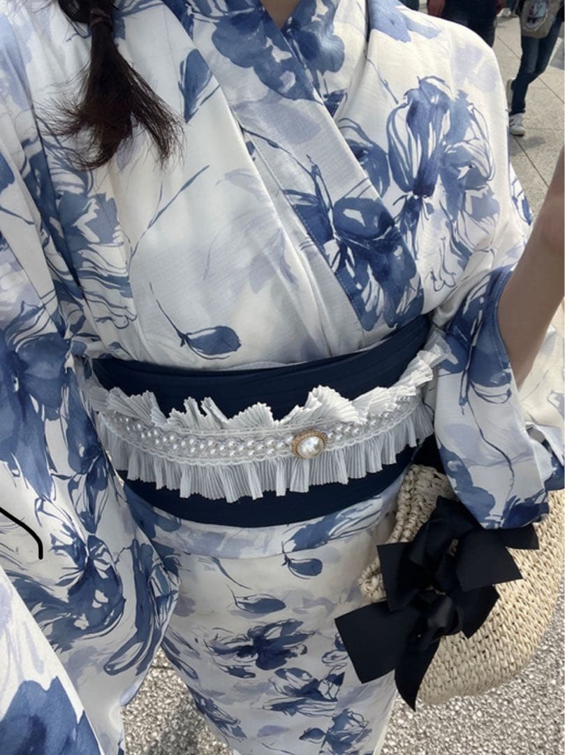 青と白の花柄 浴衣・帯セット　grl グレイル　fy028
