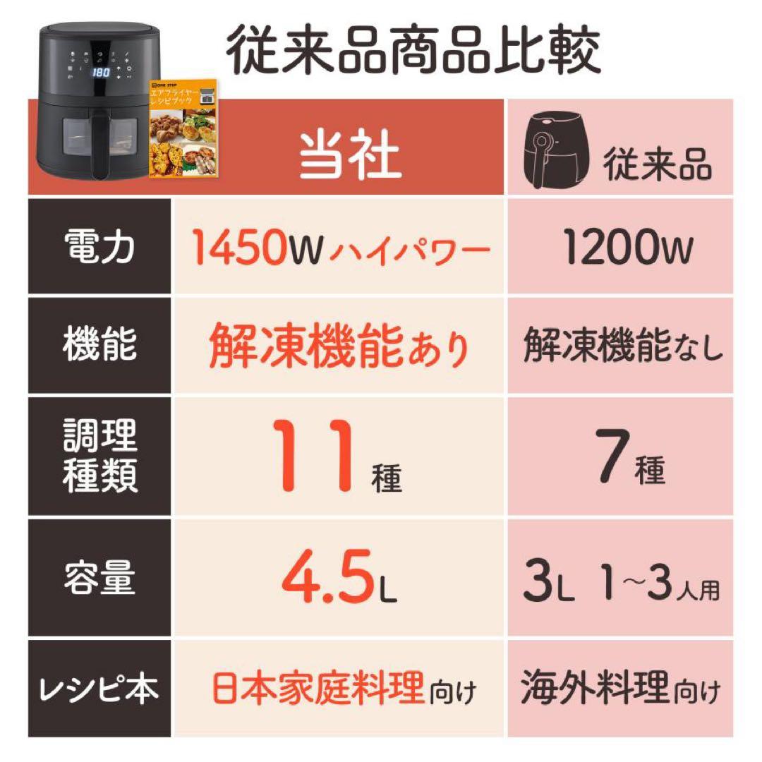 【新品】ノンフライヤー 4.5L 大容量 レシピ本付 電気フライヤー　紙トレー付
