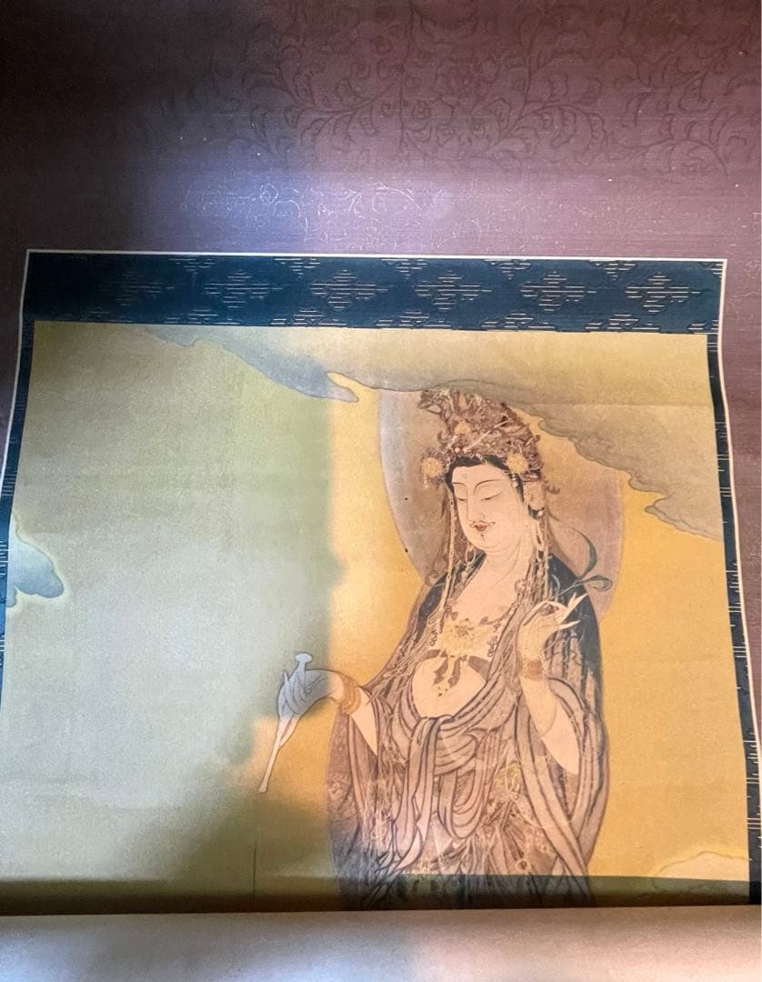 昭和初期【狩野芳崖 悲母観音】稀少國寳アンティーク日本掛け軸 骨董 中国 美術品