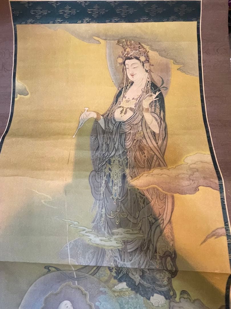 昭和初期【狩野芳崖 悲母観音】稀少國寳アンティーク日本掛け軸 骨董 中国 美術品