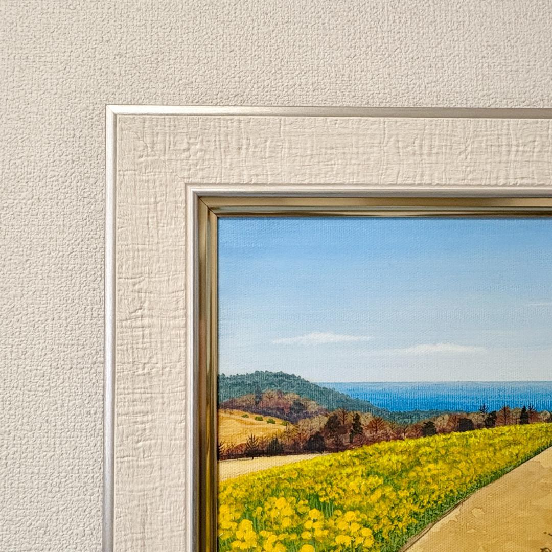 アクリル画　原画　「なの花の咲く丘」額縁付　F4サイズ　キャンバス