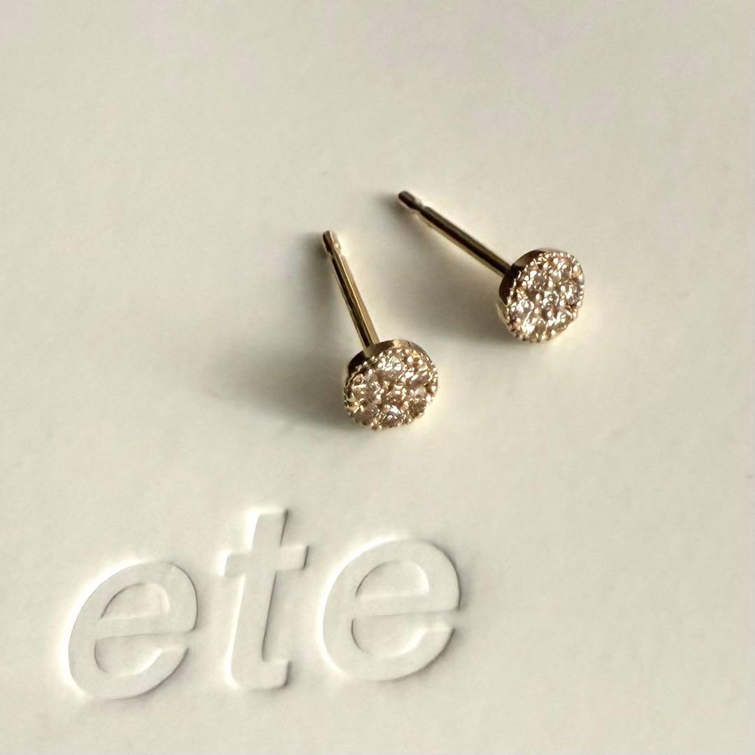 ete エテ K18 ダイヤモンド ピアス パヴェ スタッド イエローゴールド