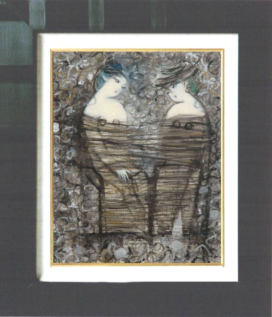 油絵 菅家令子 絵 絵画 インテリア 額付(黒) F6-083011 人物 女性