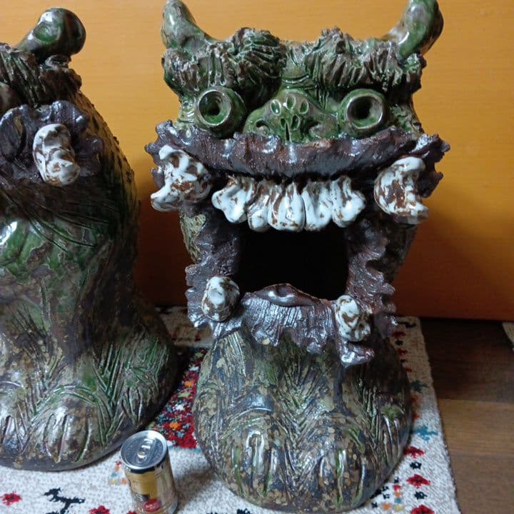大きなシーサー像 陶器製 約55cm 信楽焼 魔除縁起物 獅子 沖縄琉球 守神