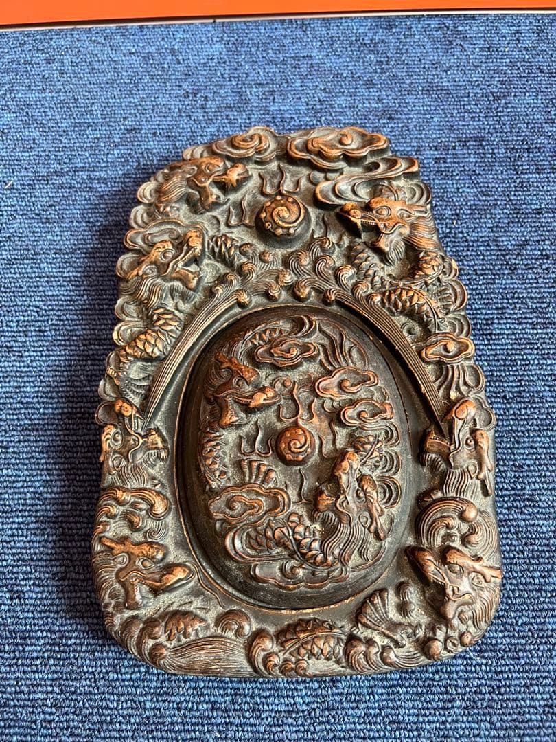1193 中国　骨董　墨宝閣　龍文硯　時代物