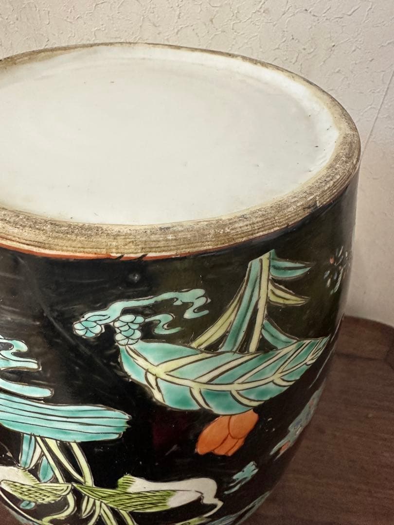 中国　五彩　粉彩　染付　壺　蓮鴨図　古美術　アンティーク　時代物