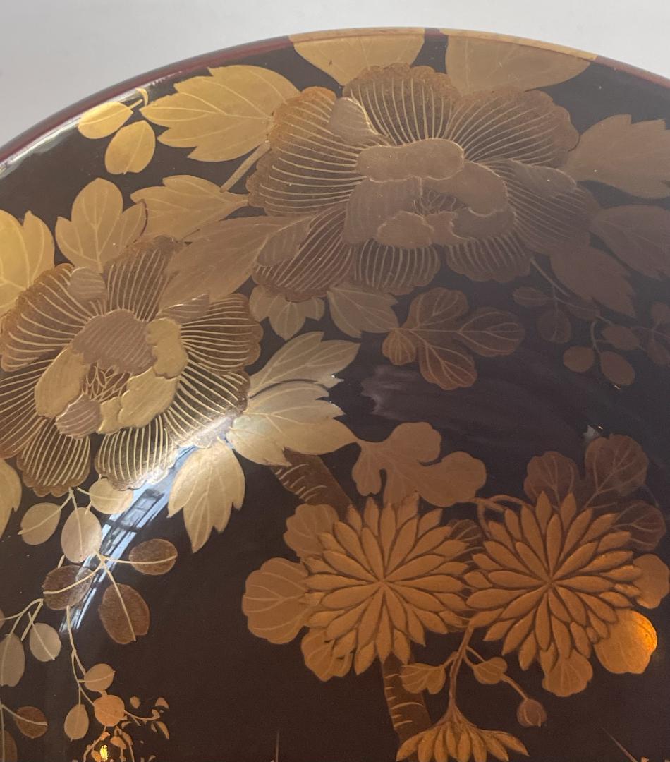 時代 金蒔絵 螺鈿 盃洗 漆 大茶椀 枝垂れ桜 さくら 菊 椿 美品