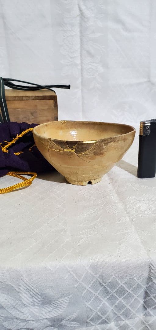 茶道具　時代物　古萩焼のお茶碗　金継　骨董品、美術品