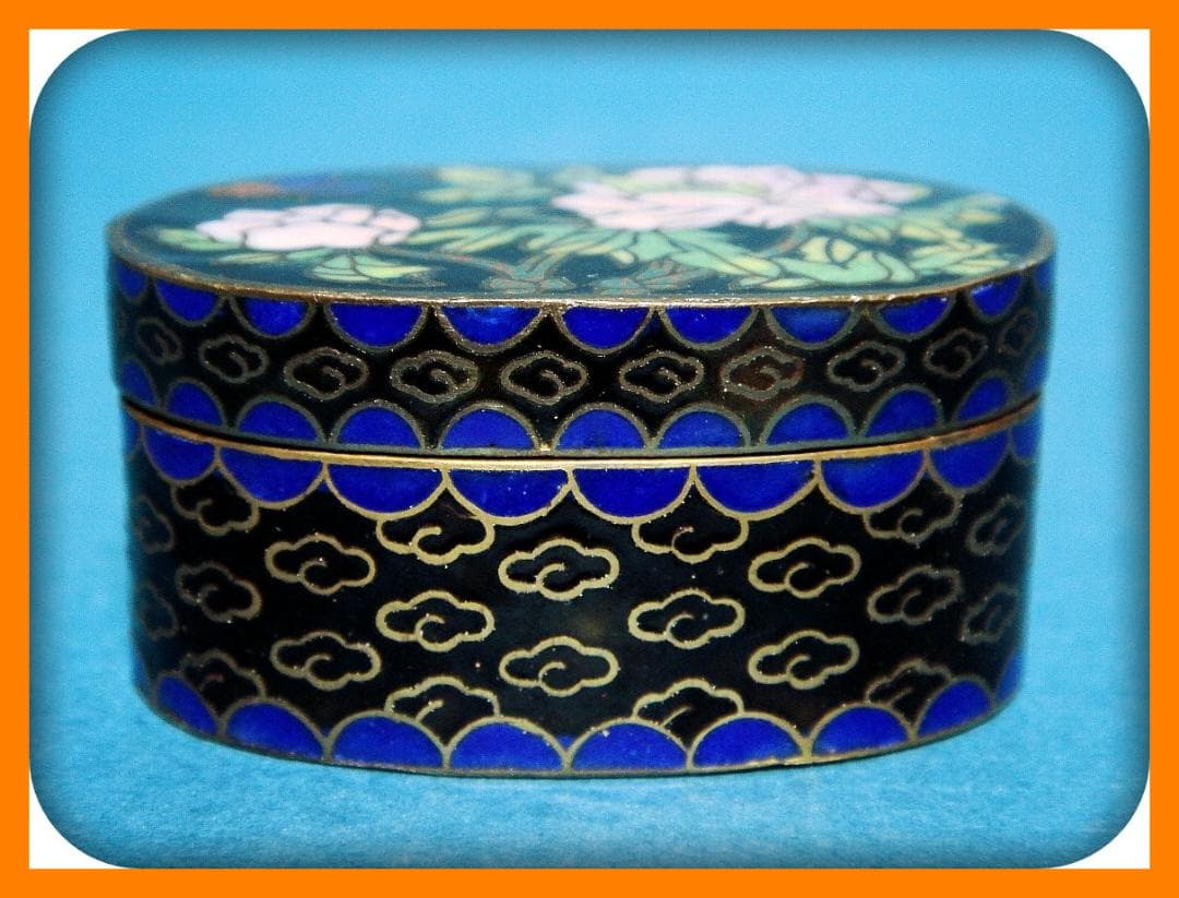 785『七宝 花蝶 香合』黒　//骨董品 古美術 古道具 アンティーク