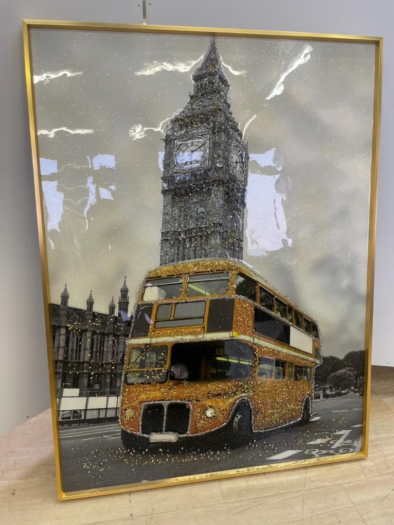 水晶絵　イギリス　ロンドン　ビッグベン　アートパネル　立体　絵画　パネル　額縁