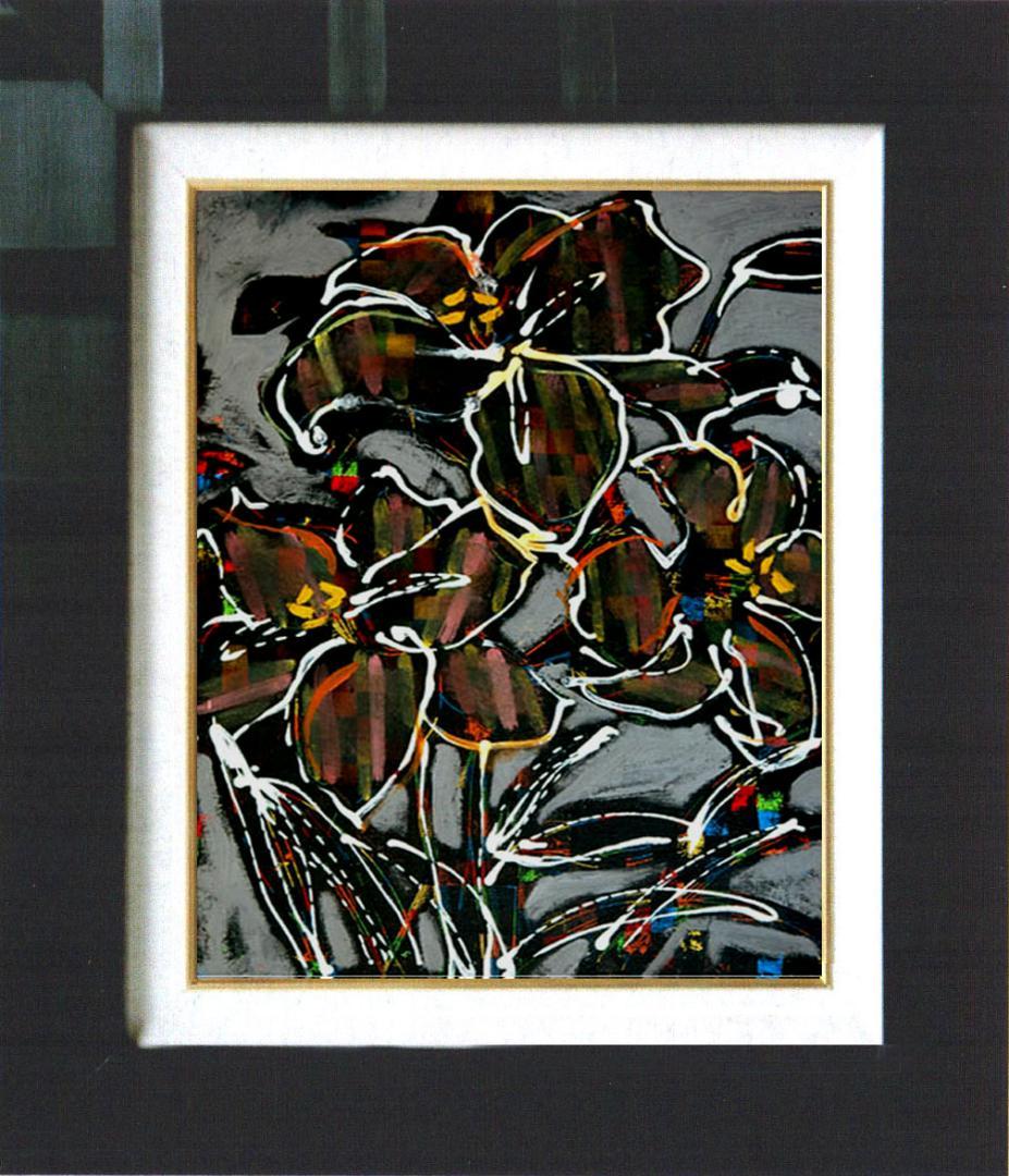 油絵 菅家令子 絵 絵画 インテリア 額付(黒) F4-090416 花 ゆり