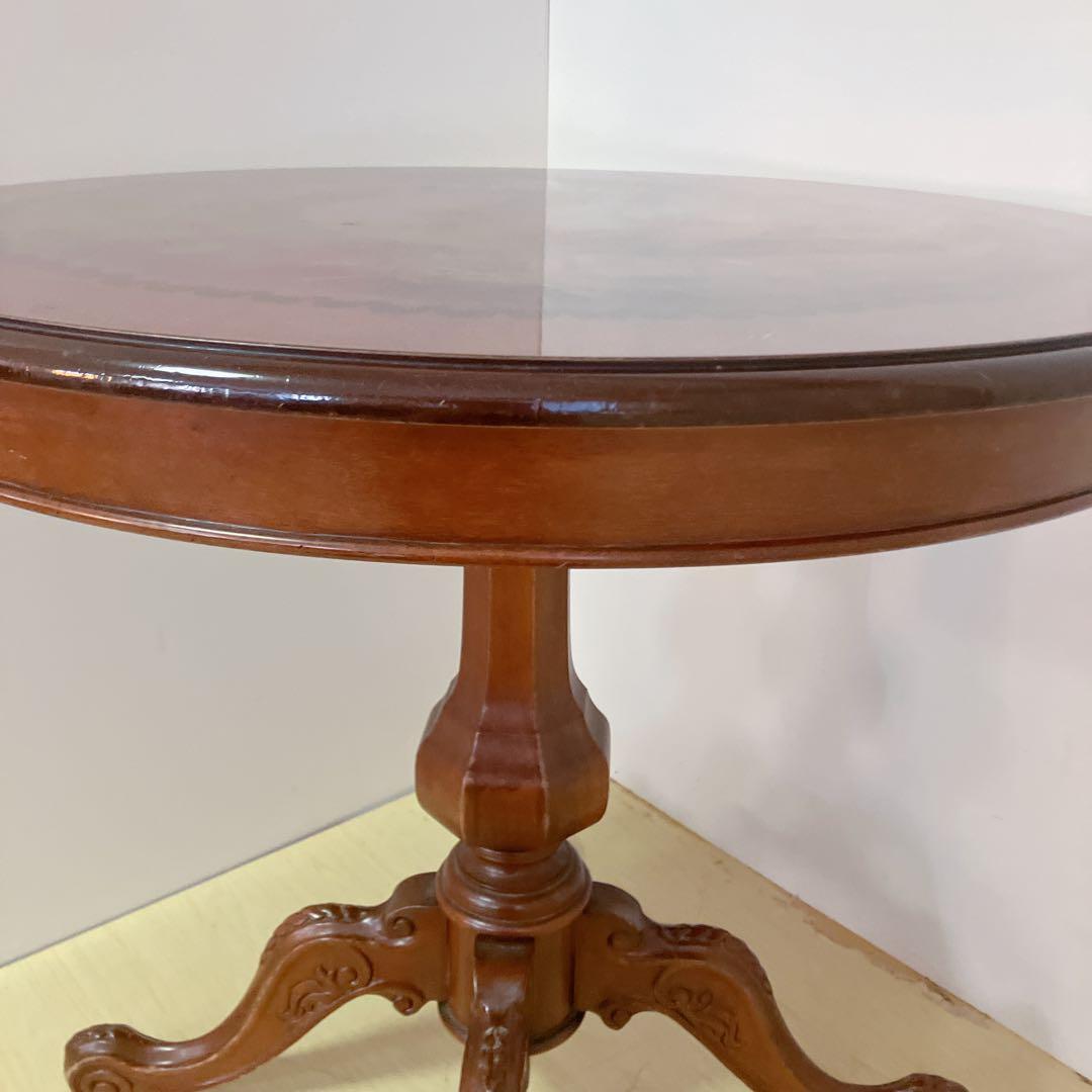 象嵌細工　コーヒーテーブル　円形テーブル　アンティーク調　カフェテーブル