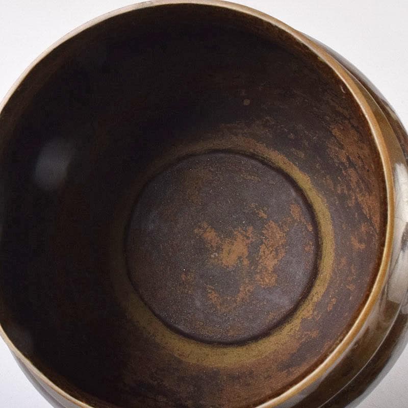 煎茶道具　黄銅　落葉壷　茶こぼし　建水　在銘　共箱　V　R8904