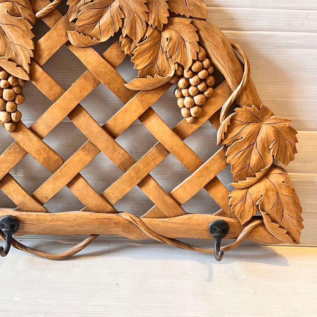 一点もの　木彫り　木製　ぶどう　ハンガー掛け　帽子掛け　インテリア