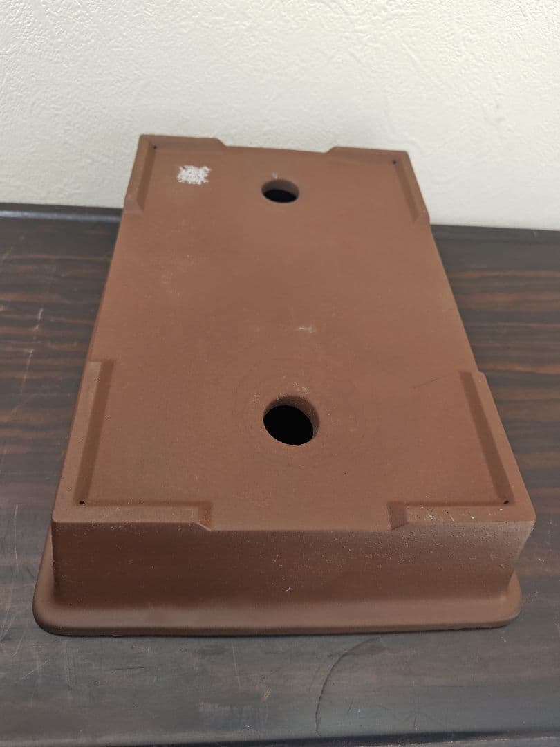 陶器の長方形盆栽鉢 ブラウン 約33cm ×24cm×7.8cm　落款　開洋