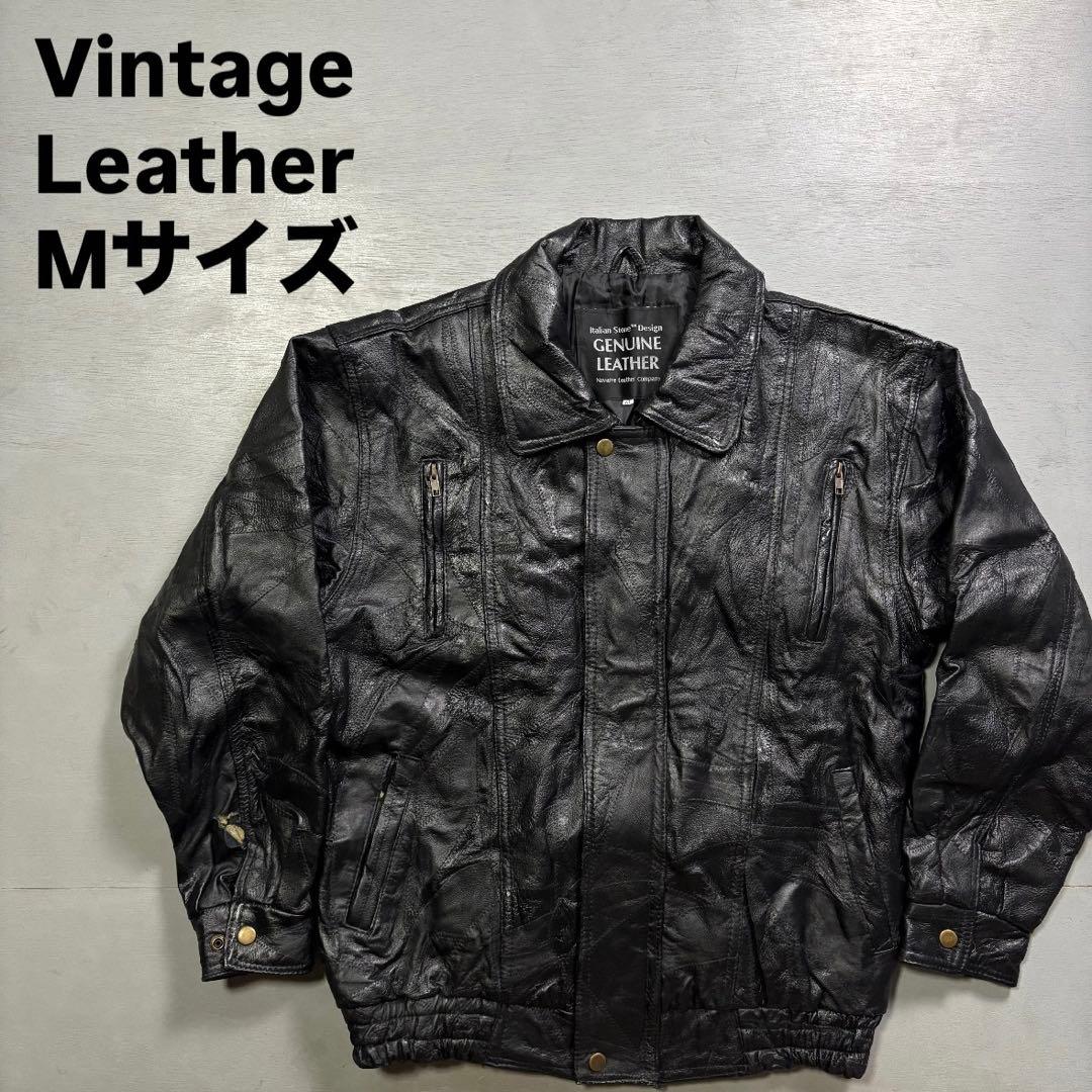 vintage A-2 レザージャケット　本革オールレザー　パッチワーク　黒　M