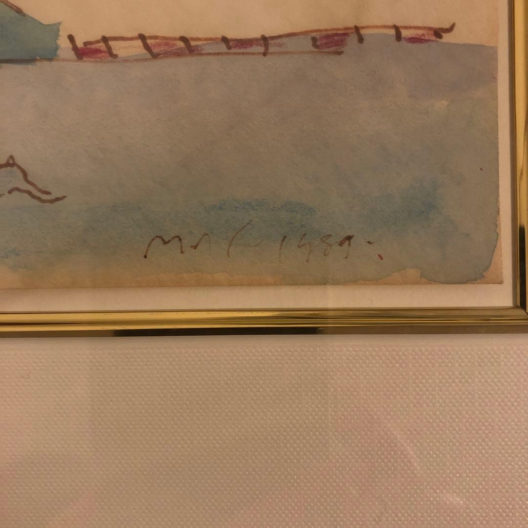 ピーター マックス　真作 水彩画 ピラミッドとバルーン 切手付き