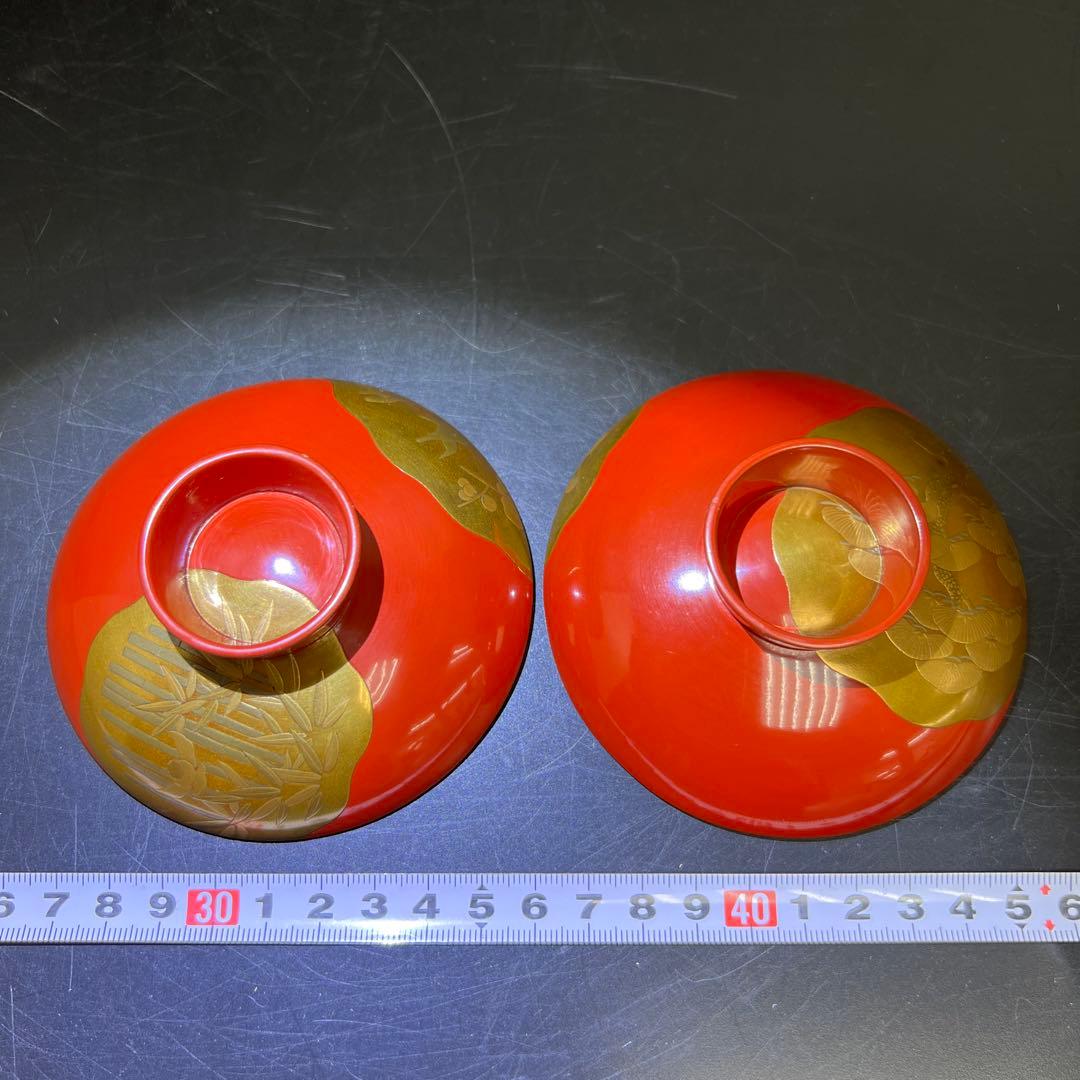 上手　盛蒔絵盃一対　木箱付　直径9.8㎝　東Y7-1125☆2F