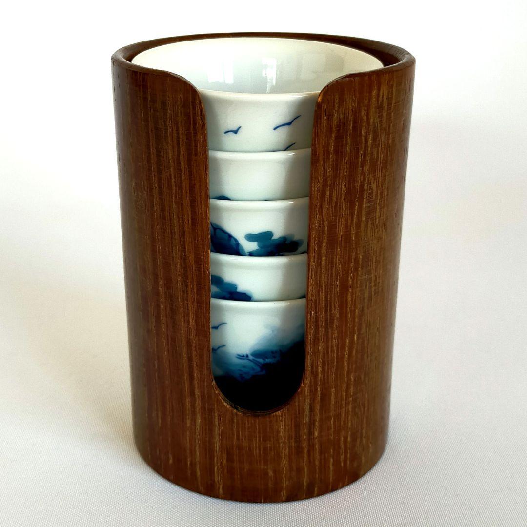 煎茶道 神代タモ碗入＋染付煎茶椀5客セット23