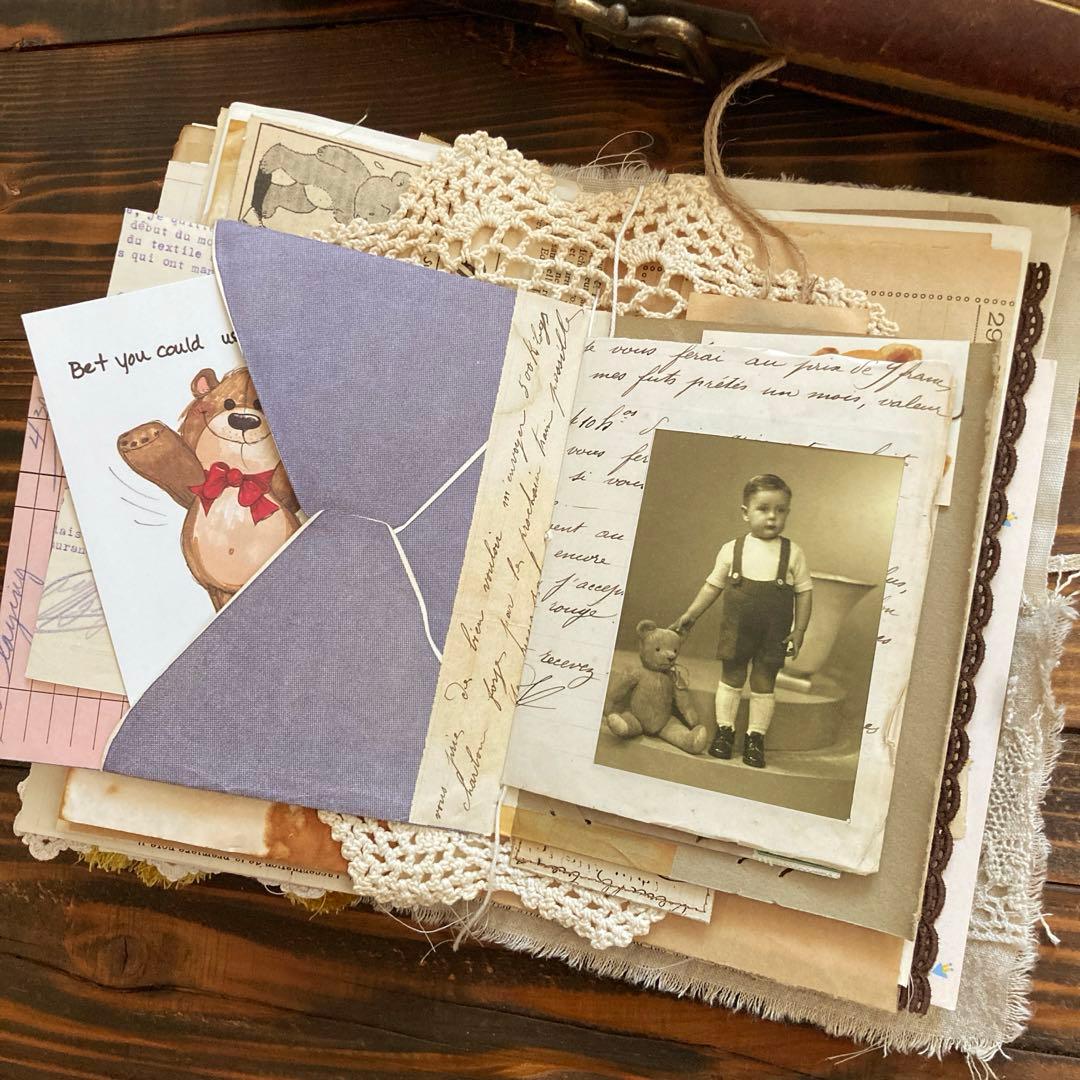 junk journal ジャンクジャーナル雑記帳　蛇腹ファイル　平袋付き