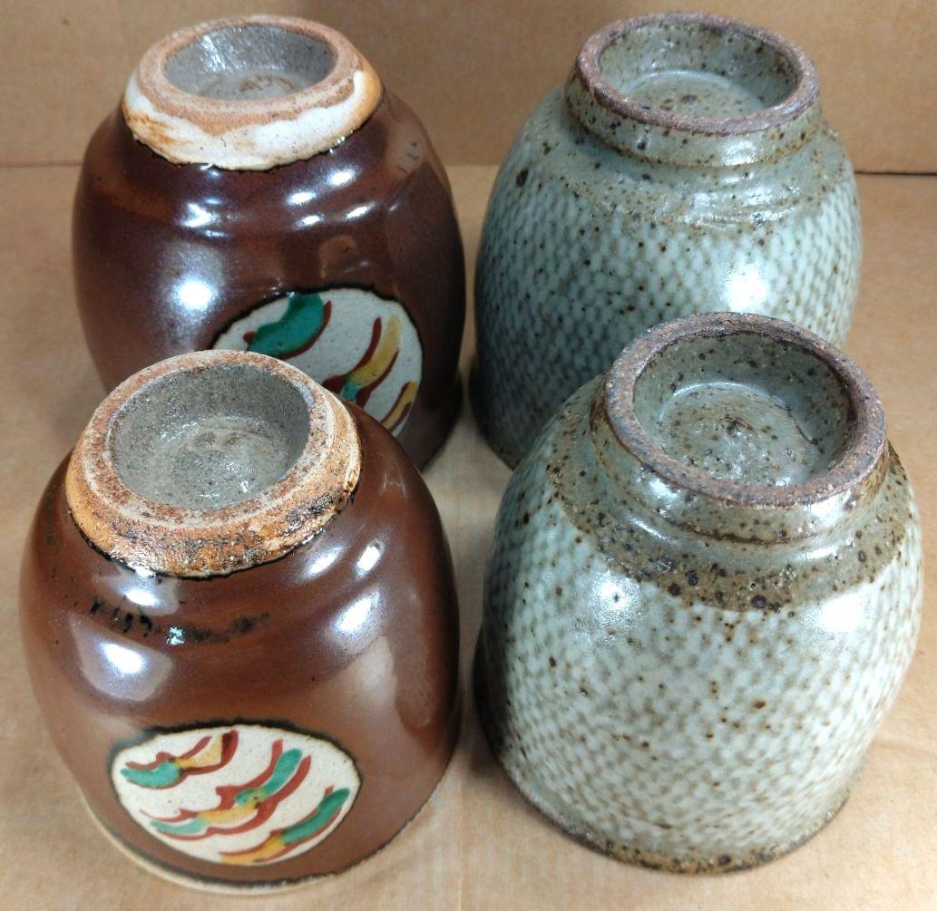 【本物保証】島岡達三 赤繪,象嵌夫婦湯呑 共箱★2セット 人間国宝 美品 益子焼