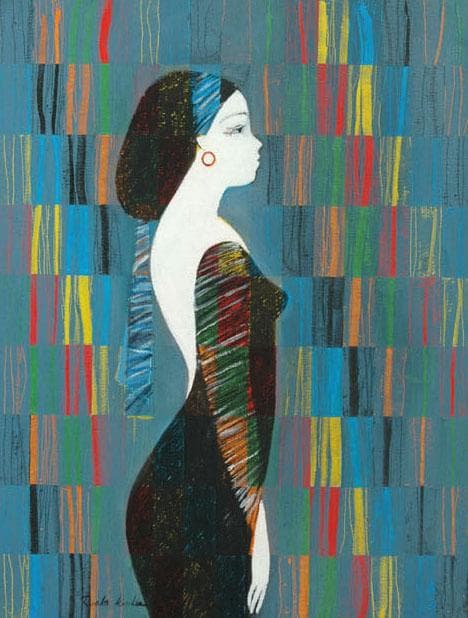 油絵 菅家令子 絵 絵画インテリア 額付(黒) uF6-030214 人物 女性