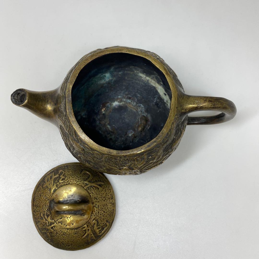 中国古玩　大明宣徳作　銀銅製　急須　404g 東さ7-0823①