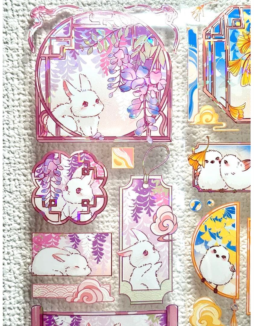 370円【KN207】海外PET（貝殻光）マステ切り売り 猫　きつね　ウサギ　鳥