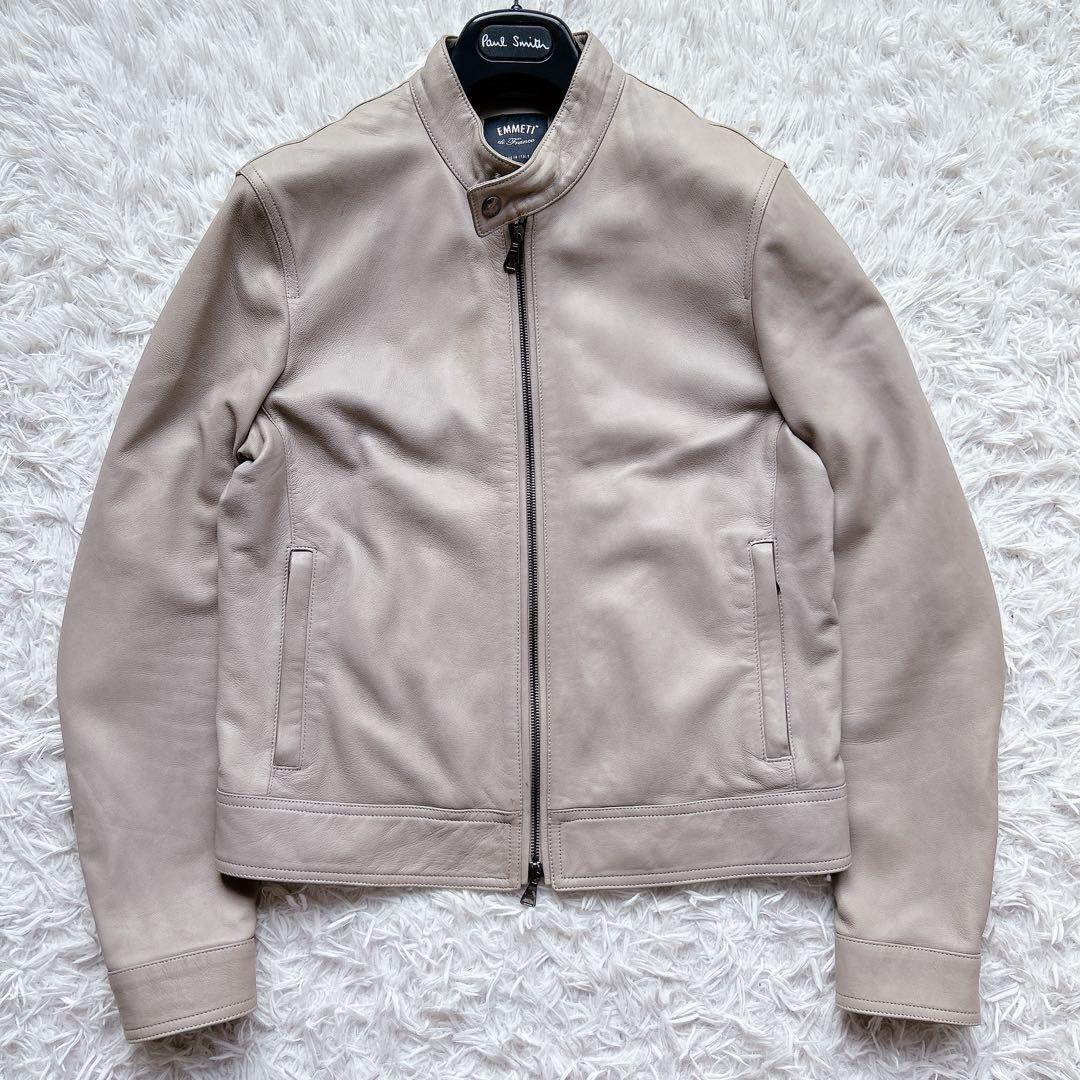 美品 エンメティ ラムレザー シングル ライダース アウター 46 伊製 高級