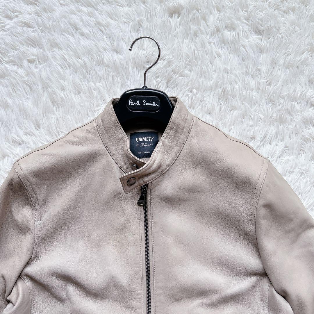 美品 エンメティ ラムレザー シングル ライダース アウター 46 伊製 高級