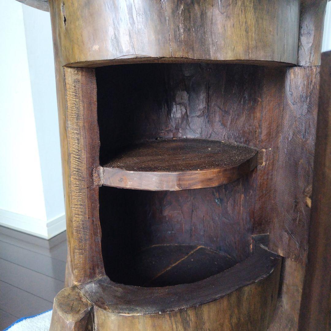 昭和レトロ当時物 原木 丸太テーブル 引き戸 収納付き