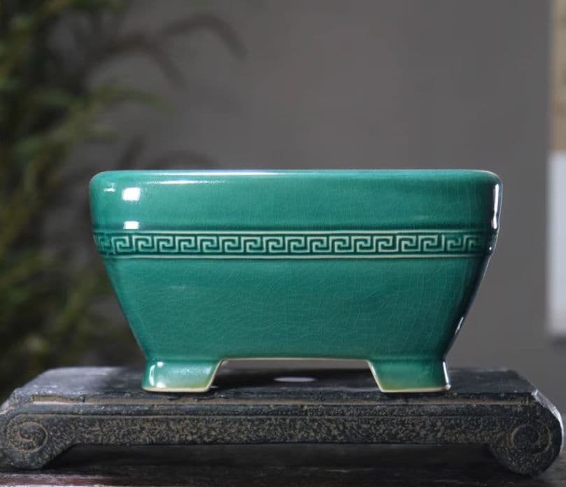 正方形回紋陶器鉢 青磁鉢 山野草鉢 多肉植物 植木鉢 小品大品盆栽鉢 陶器鉢置物