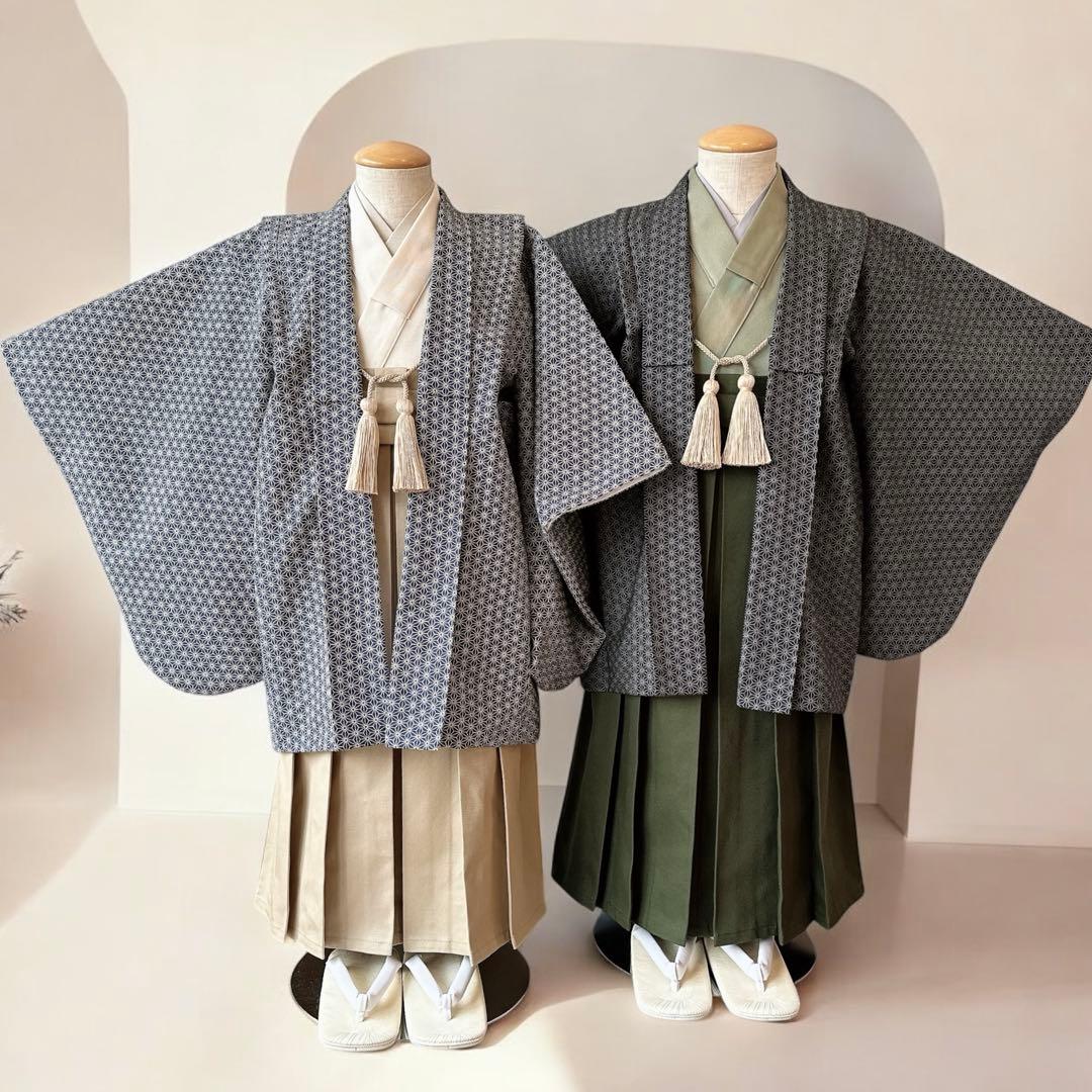 ぽよよ★［麻の葉ライト］羽織袴3点セット ハンドメイドꕤ七五三 5歳男の子