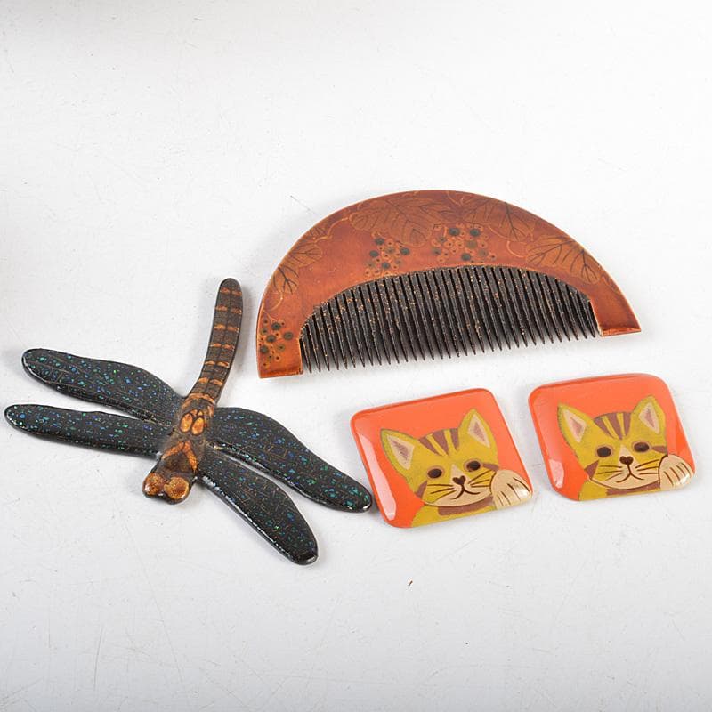 茶道具　鳥金蒔絵棗　黒楽茶碗　香合　櫛　印籠など　輪島塗13点　M　R6020