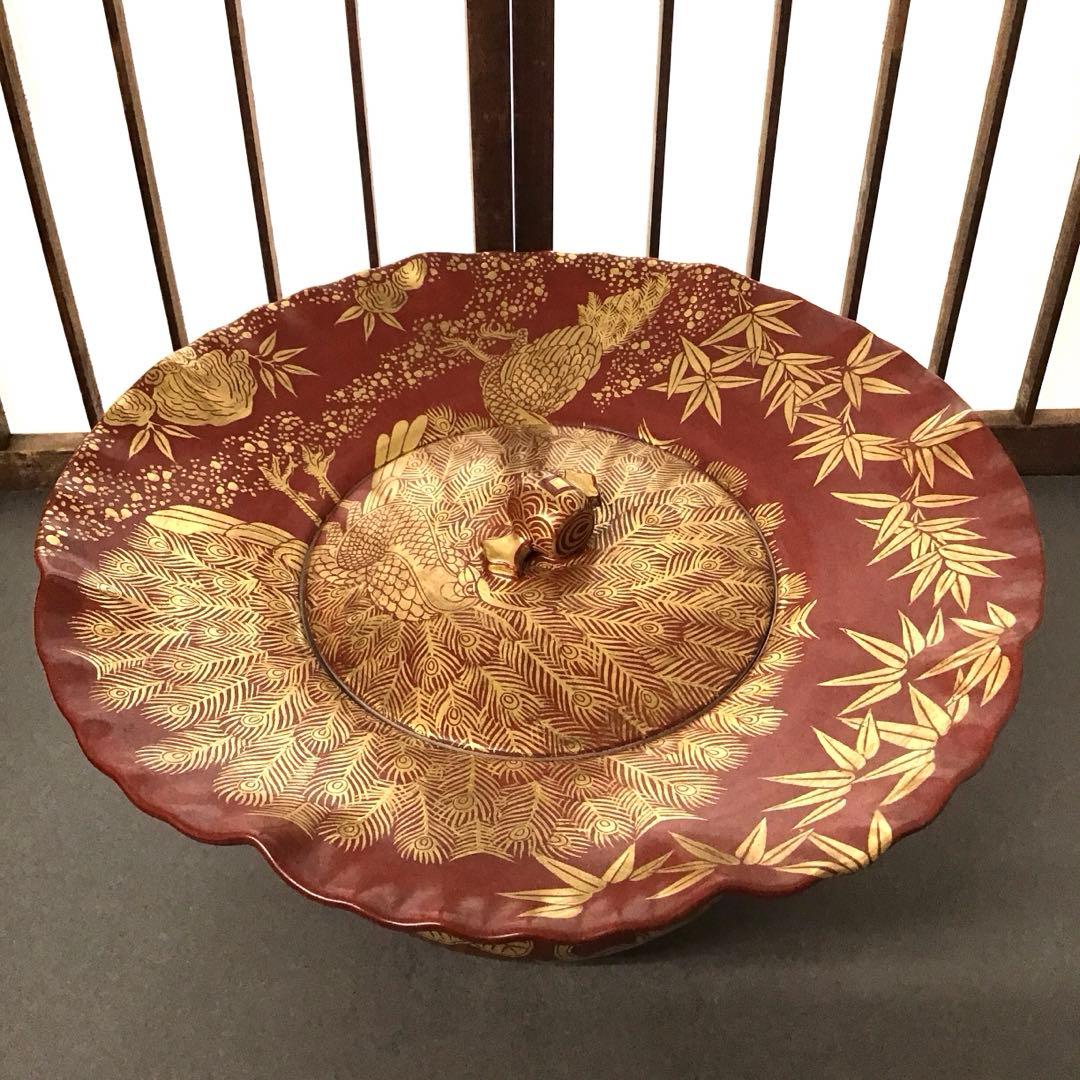 茶道具 水指 砂金袋 金襴手孔雀 桐竹 林 淡幽 造 共箱 Ｎ89a