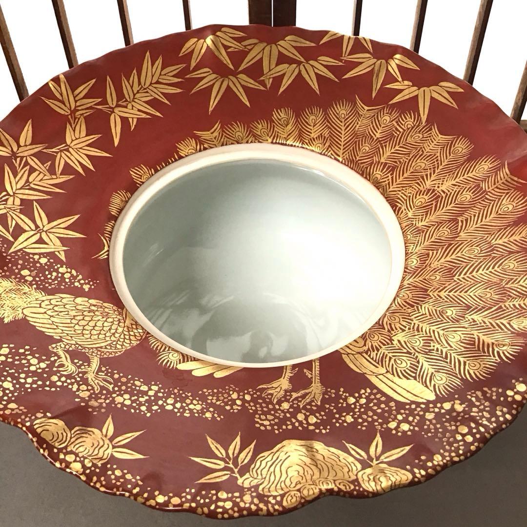 茶道具 水指 砂金袋 金襴手孔雀 桐竹 林 淡幽 造 共箱 Ｎ89a