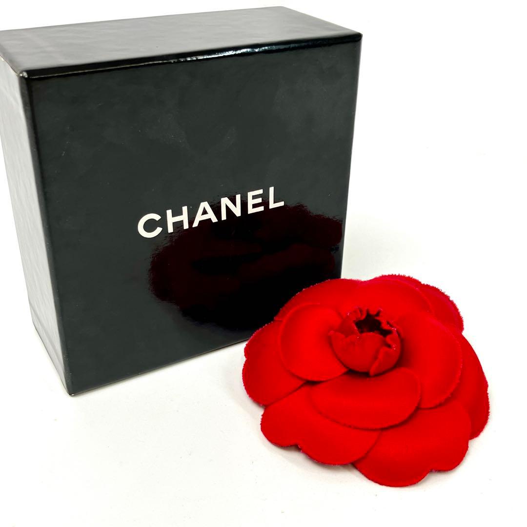 CHANEL カメリア コサージュ ブローチ シャネル ベルベット レッド 赤