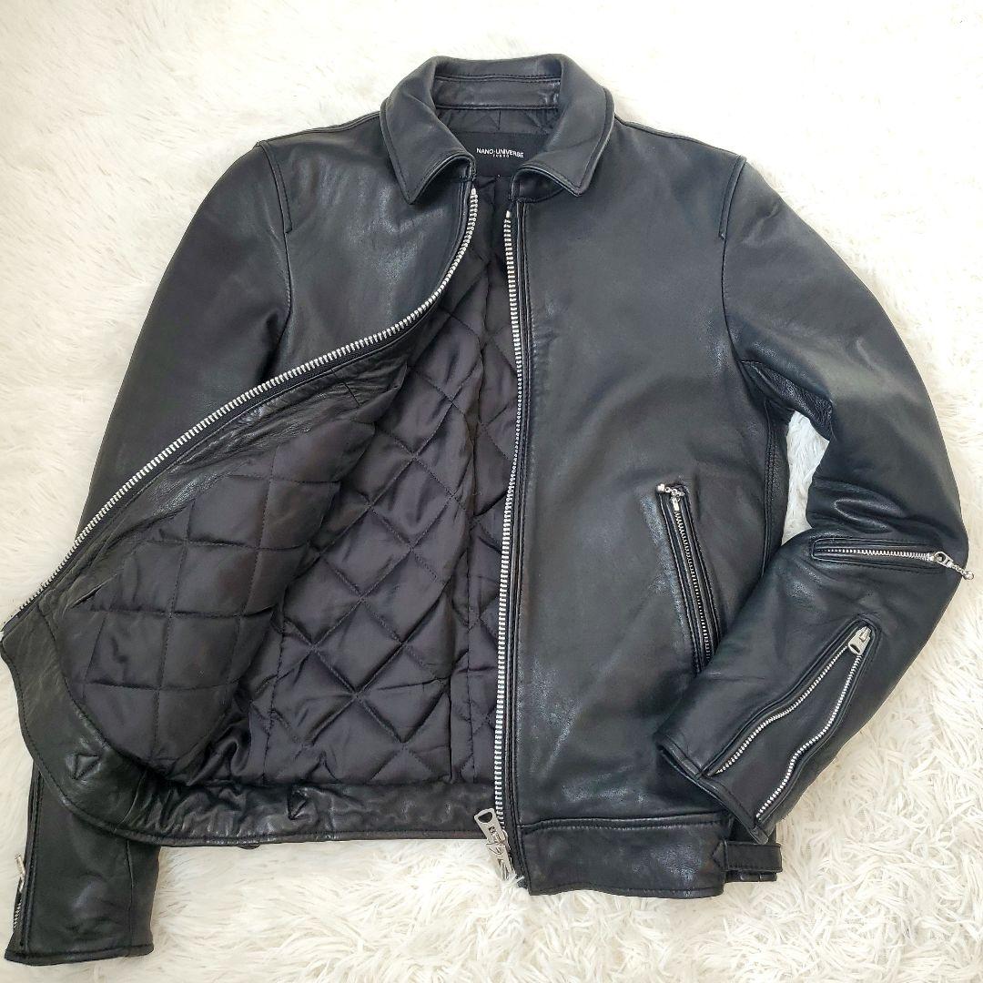 ⭐極美品⭐nano・universe ラムレザー シングルライダース 中綿 黒