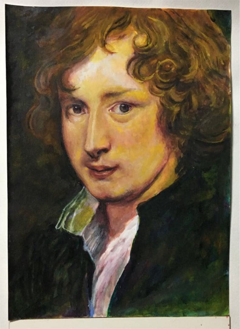 水彩画　画家の肖像画の模写