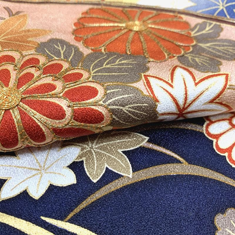 511z40,510u18,411y5,小物類〇振袖 金彩 金駒刺繍 濃紺色