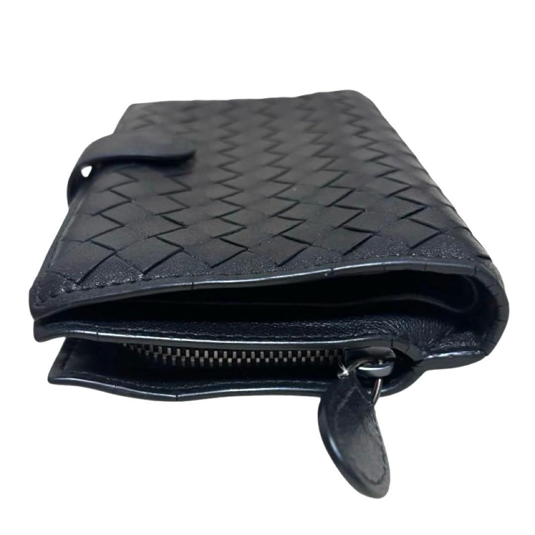 人気　ボッテガヴェネタ　折り財布　ブラック　イントレチャート　ラウンドファスナー