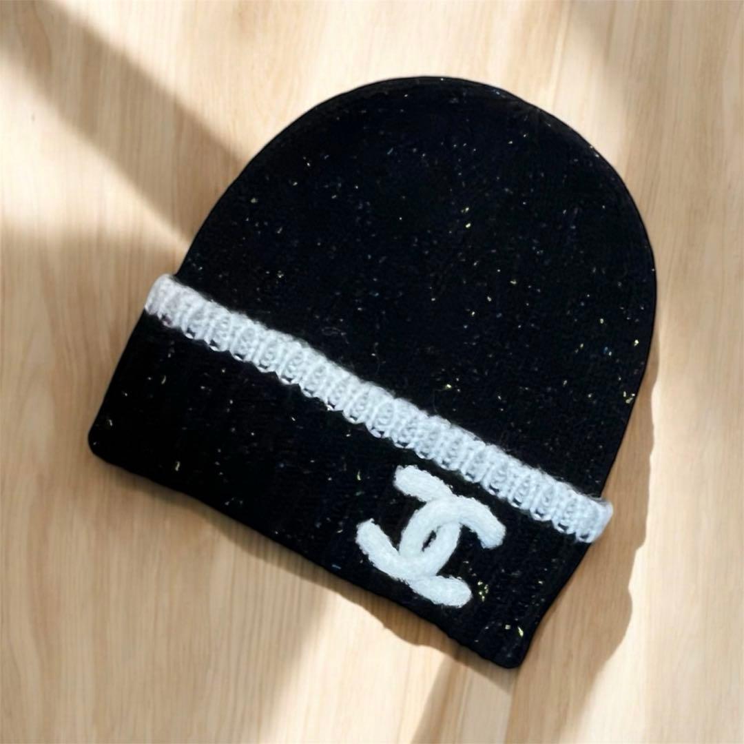 CHANEL キラキラマフラー　キラキラニット帽　セット