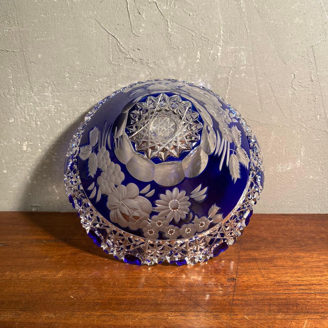 マイセンクリスタル Meissen 切子硝子 ボウル 深皿 色被せ 美品