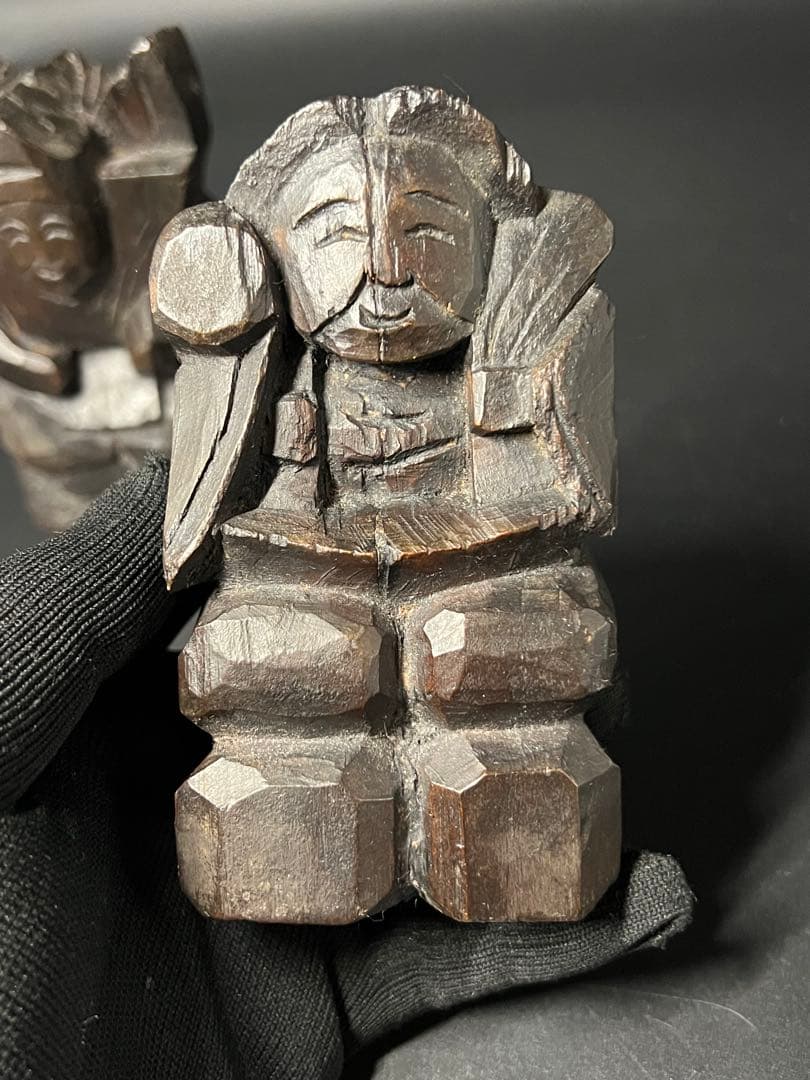 時代物 木彫 恵比寿大黒 一対｜縁起物 商売繁盛 福神 置物◎古道具庵々