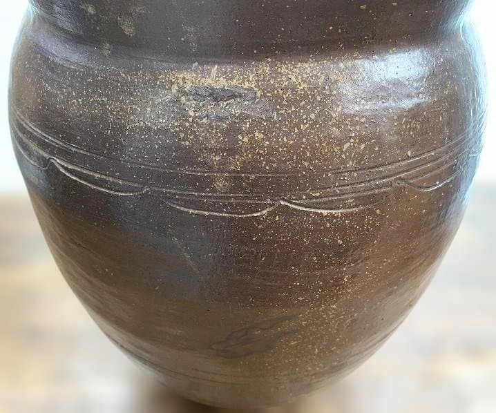 釉薬の美しい水瓶 古い唐津の焼き甕 古民具 和庭園 高さ38cm