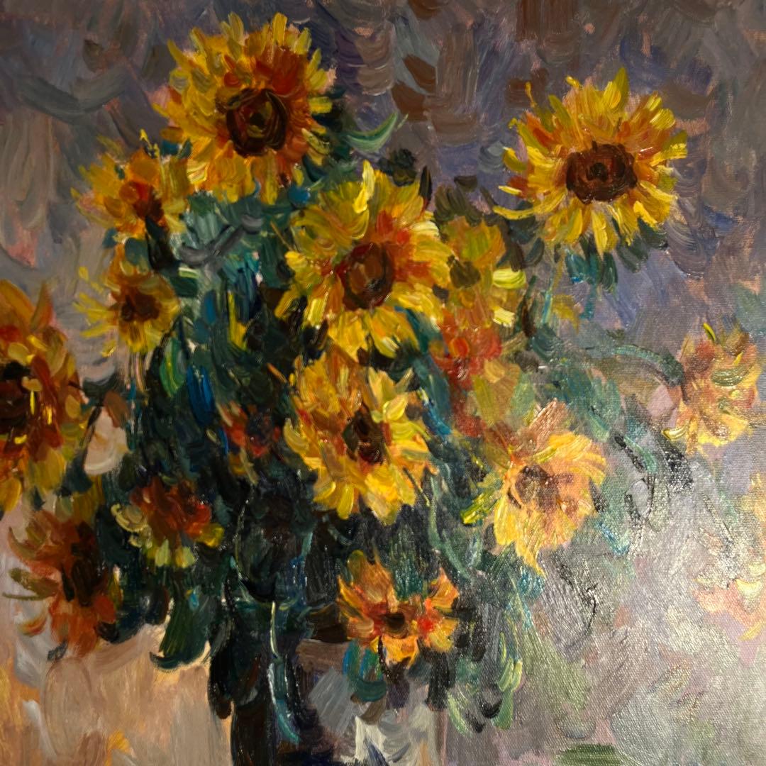 ★秀作★手書き油絵 クロード・モネ ひまわり 額付 絵画 インテリア 油彩画