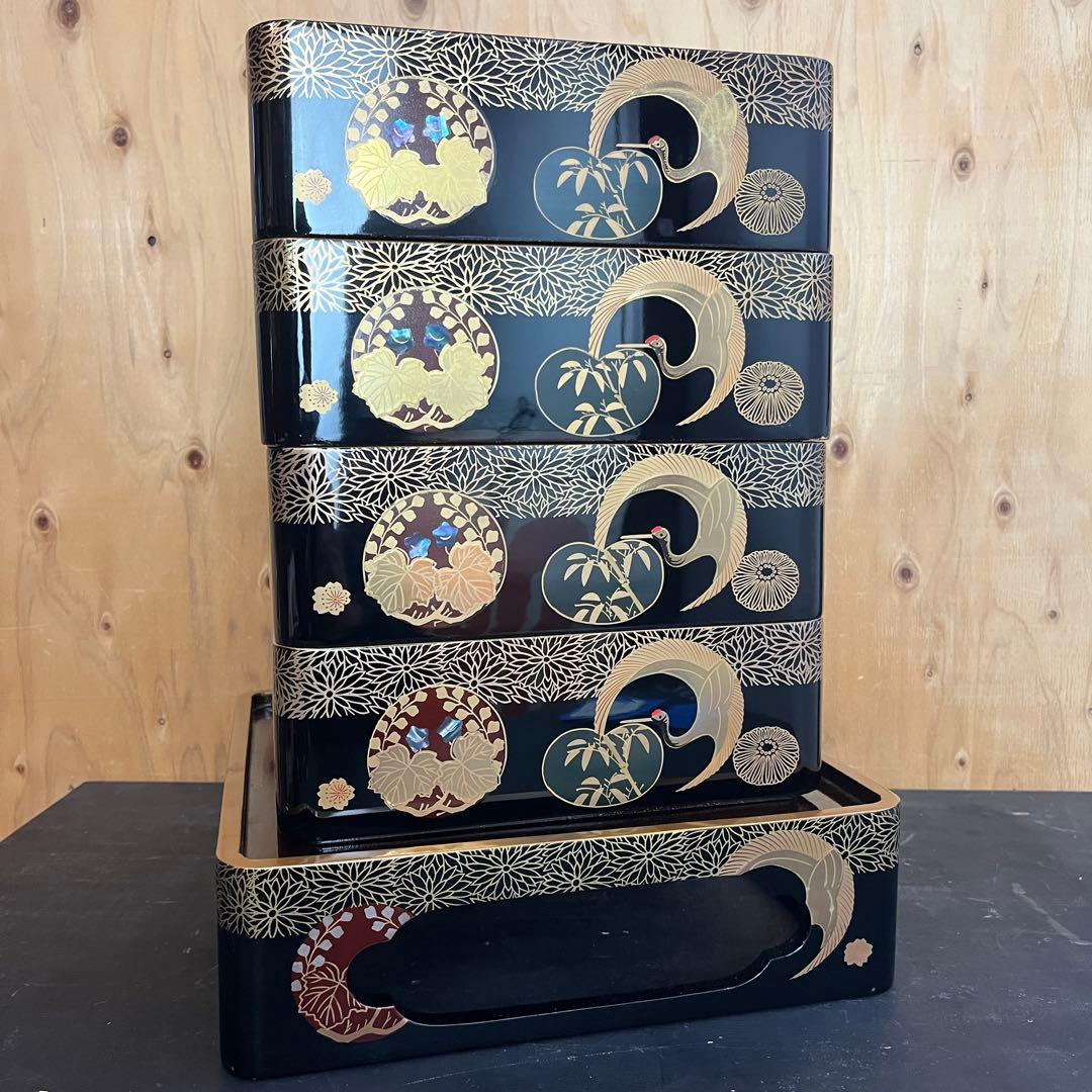 重箱 最高級 四段 重台 金盛 高蒔絵 螺鈿 梨子地 漆共箱 正月 おせち